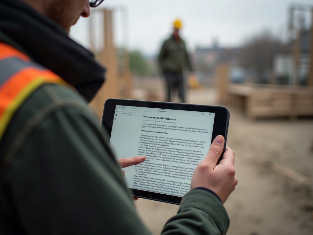 Digitale Bautagebuch-Erfassung auf einem Tablet auf der Baustelle