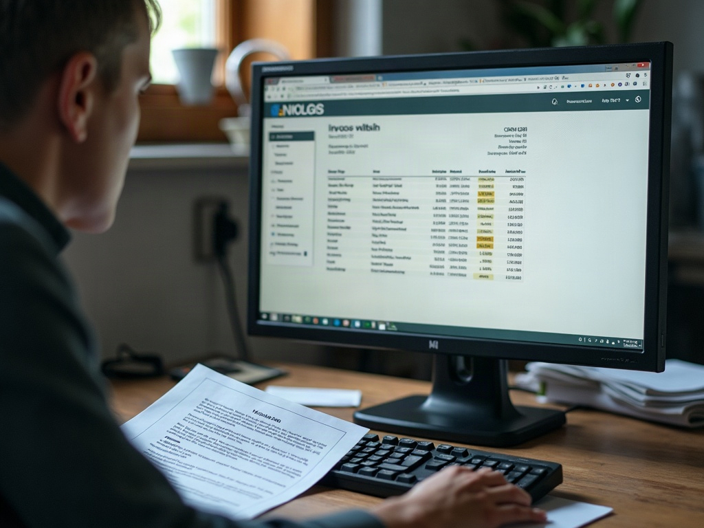 Strukturierte Rechnungsdaten in einer Buchhaltungssoftware auf dem Monitor