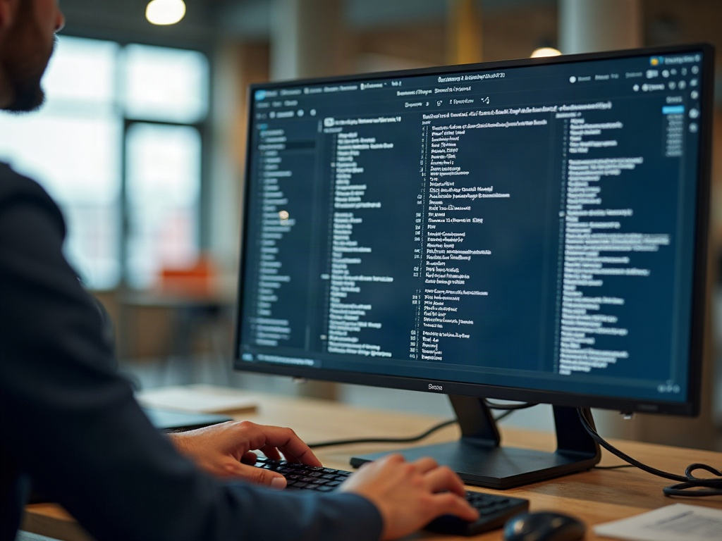 Übersicht der im Betrieb genutzten Softwaresysteme auf einem Monitor im Baubüro