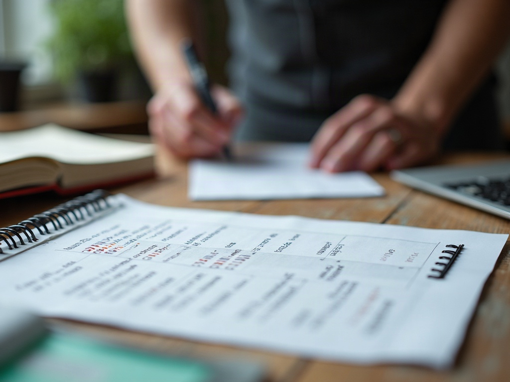 Ausgefüllte Checkliste mit Bewertungen auf einem Bürotisch