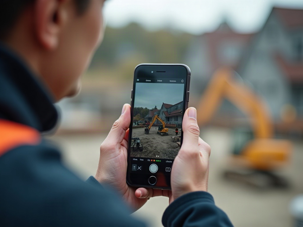 Digitale Zeiterfassung auf einem Smartphone auf der Baustelle
